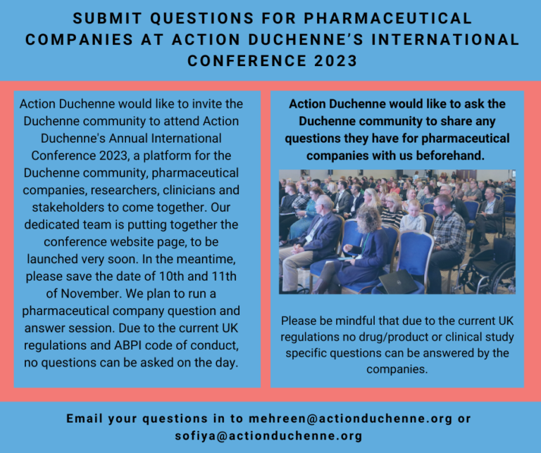 Ask the pharmaceutical companies your questions ahead of Action Duchenne’s 2023 Annual International Conference